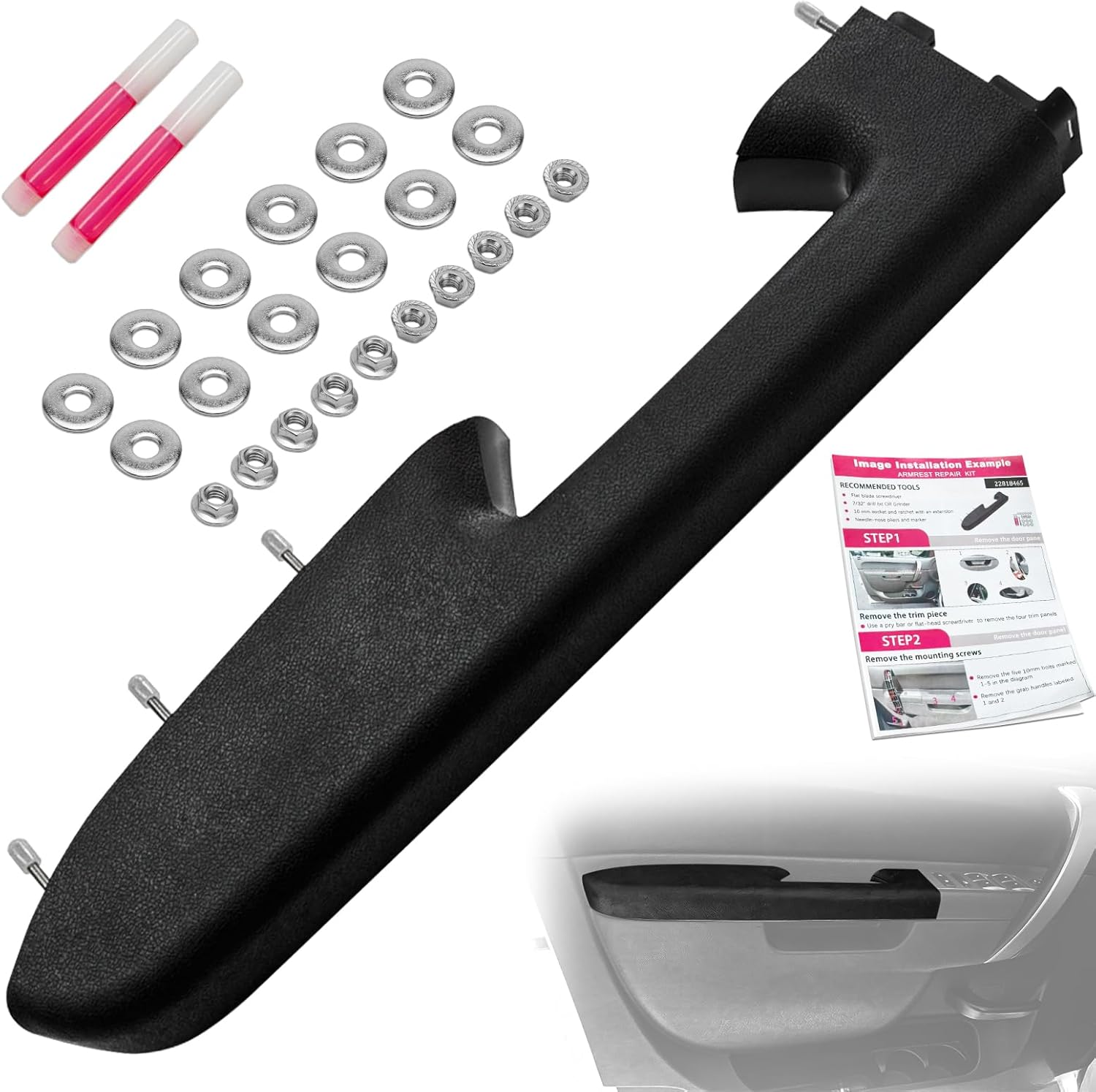 22818465 Front Left Driver Side Door Panel Armrest Compatible with GMC Sierra/Chevy Silverado 1500 2500HD 3500HD 2010-2014, Door Panel Armrest Repair with Door Release Handle Below Armrest