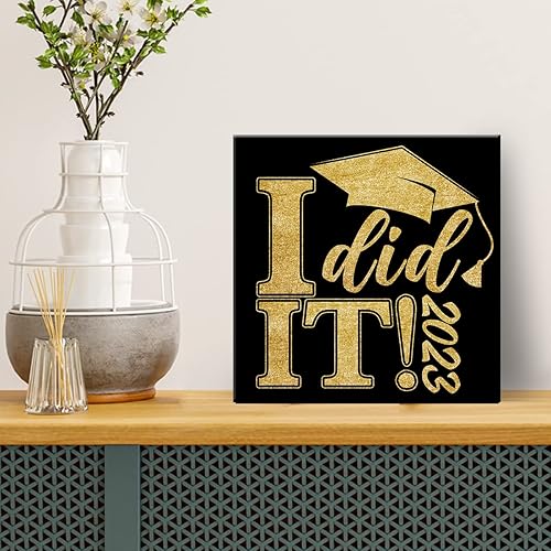 Miniatura 3 de Lienzo de graduación para decoración de pared, letrero de escritorio, póster con texto en inglés "I Did It 2023", obra de arte enmarcada para el
