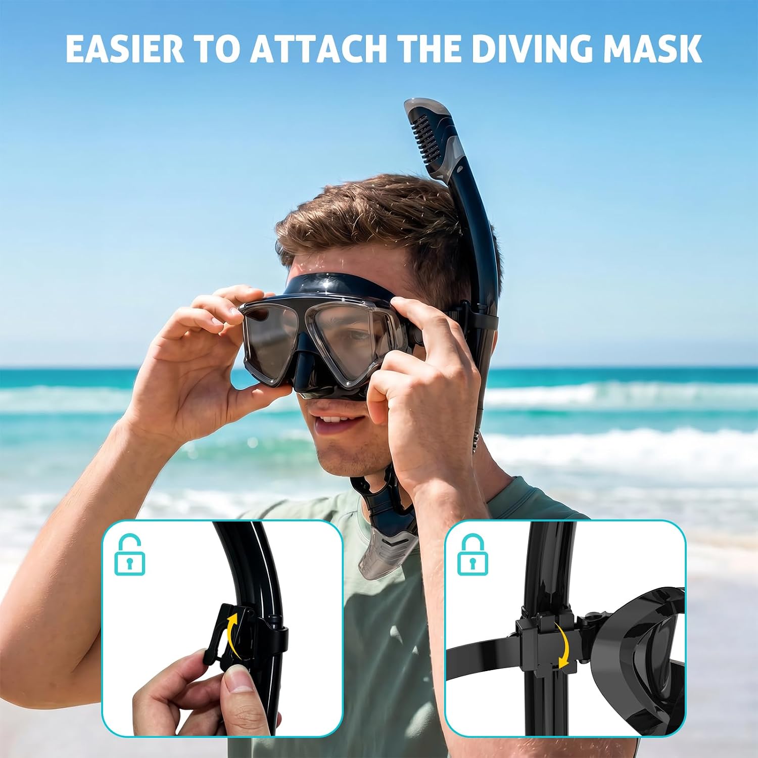 Snorkeling Gear for Adults, Adult Snorkel Set Scuba Diving Mask with HD Panoramic & Dry-Top Snorkel, Anti-Fog & Anti-Leak Swim Goggles with Nose Cover, Swimming Travel Kit