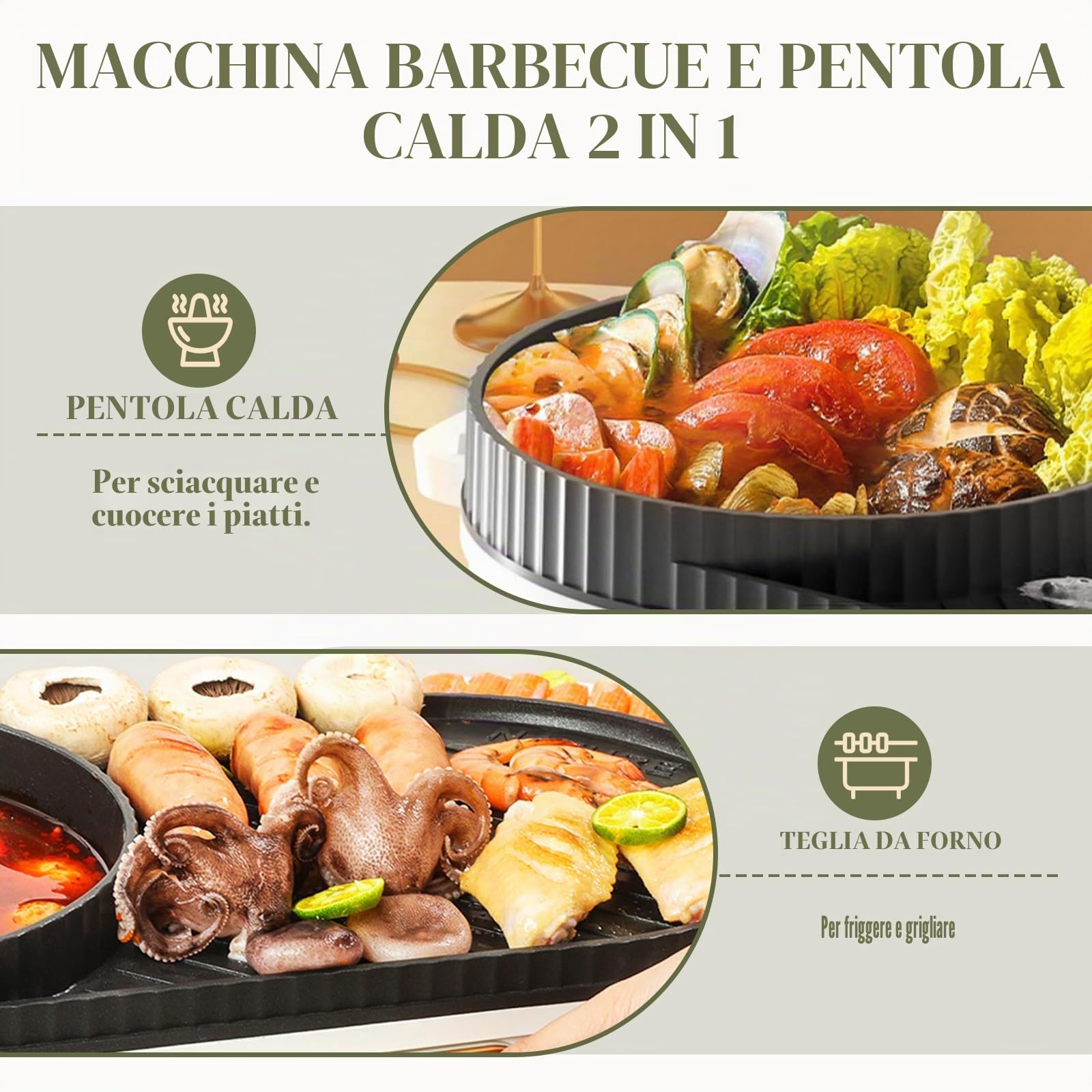 YJINGRUI Hot Pot - Barbecue elettrico 2200 W, 2 in 1, con 2 regolazione indipendente della temperatura per 3-12 persone