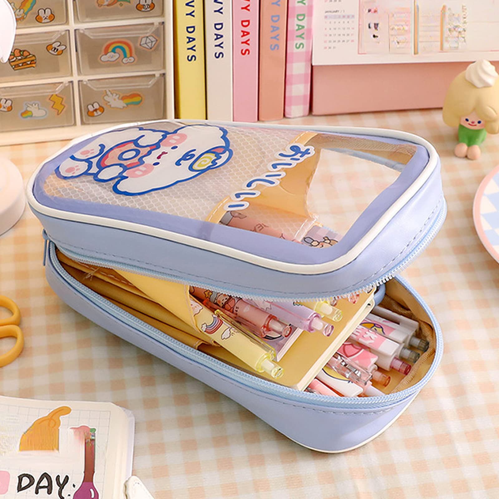 Kawaii Federmäppchen Mit Bär & Hase – Großes Stiftetui In Rosa, 22,5x6x10 Cm, Für Schule & Reisen