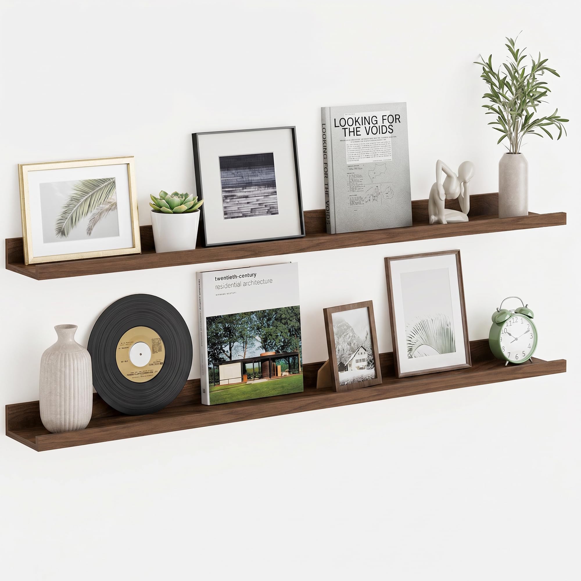 Estantería de Pared, 100 cm, Juego de 2 Unidades, Carga máxima de 25 kg, estantería de Pared de Nogal para Marcos de Fotos, Libros, Decoraciones, Discos de Vinilo, estantería Flotante para