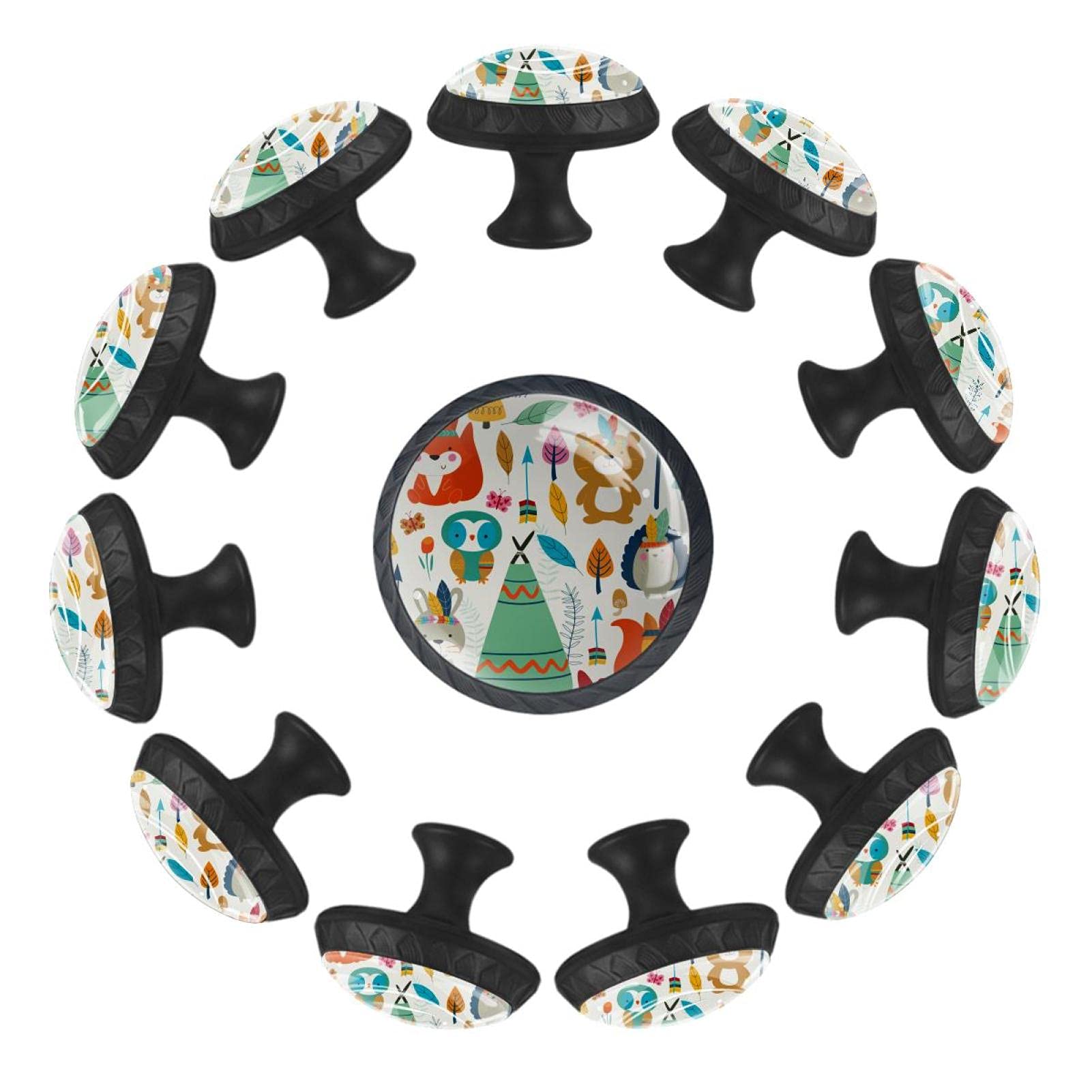 Boutons de tiroir ronds animaux tribaux pour commode bois 35mm