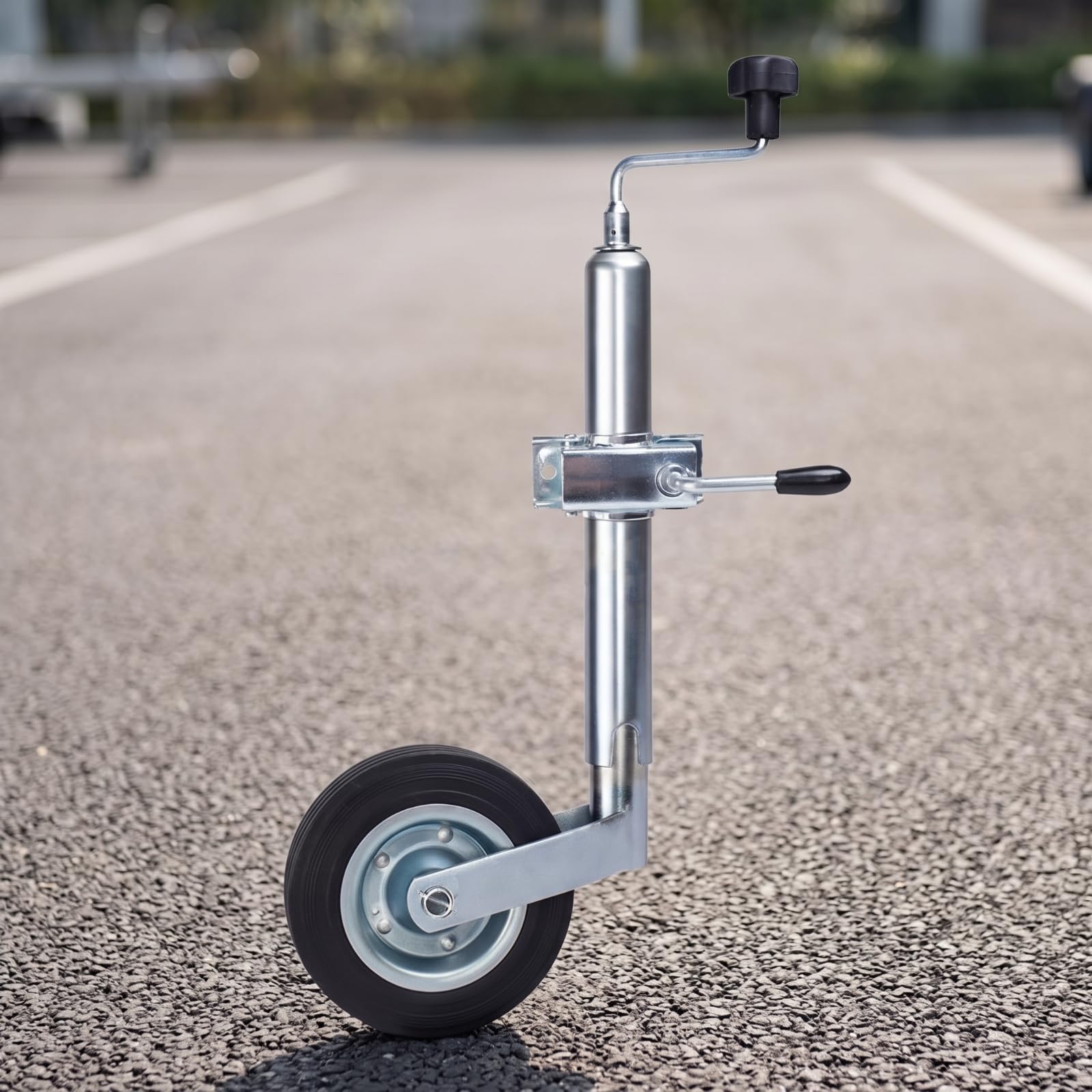 Trailer Stützrad Wagenheber Rangierhilfe Anhängerstütze mit Handkurbel Robuster Stahlbau Und Laufruhiges Gummirad für Garage Hof Campingplatz Enge, Europäische Klemme 250 Kg