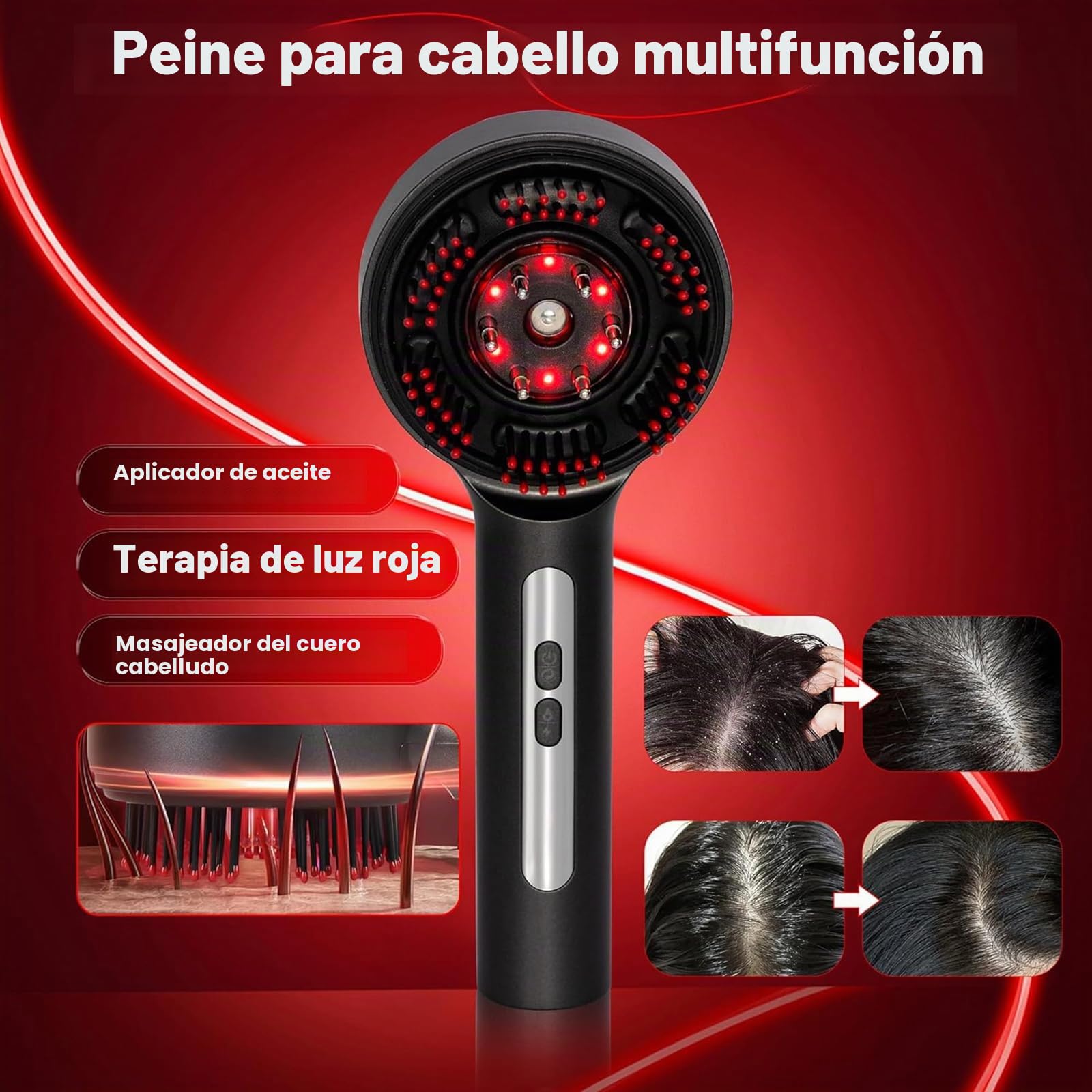 Masajeador eléctrico del cuero cabelludo con luz roja y microcorriente, IPX7 resistente al agua, 5 modos para aplicación de aceite, cuidado y relajación del cuero cabelludo, viaje a casa para hombres