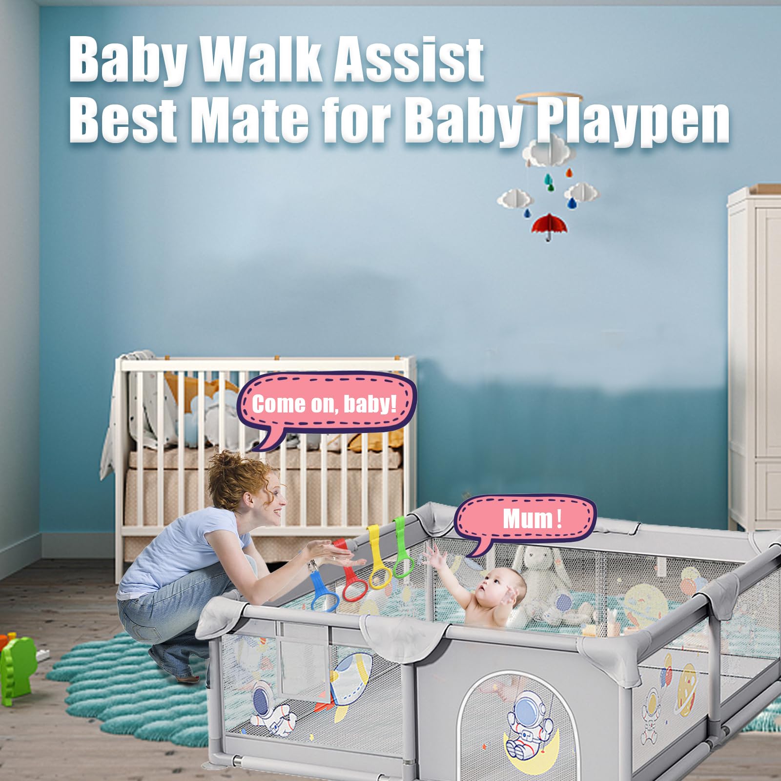 Baby Pull Up Rings 6 Pack Walk Assistant, Pull Up Ring for Baby Playpen Handle Grip for Toddlers - Value Pack