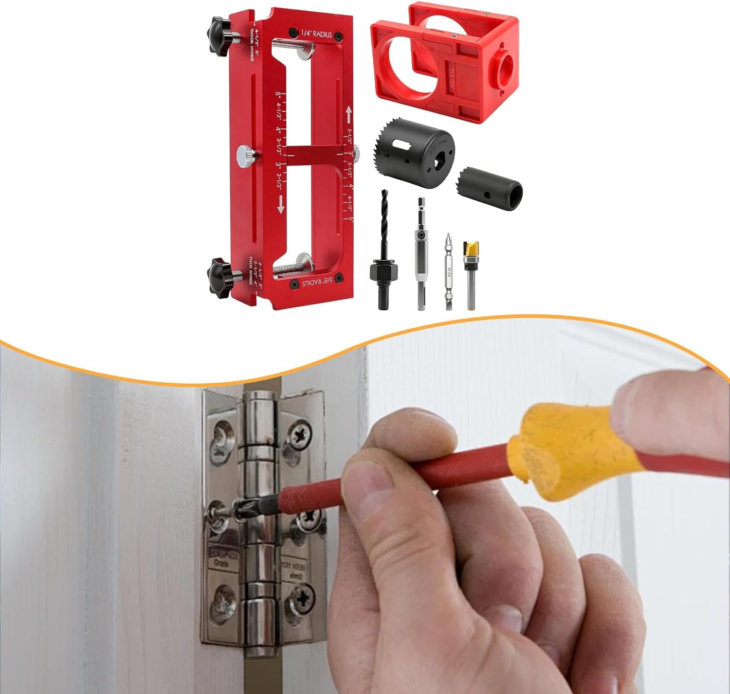 B Baosity ドアヒンジジグ ドア穴ドリルキット 2.5インチから5インチまでのヒンジほぞ穴加工用 アルミ合金ルーターテンプレ