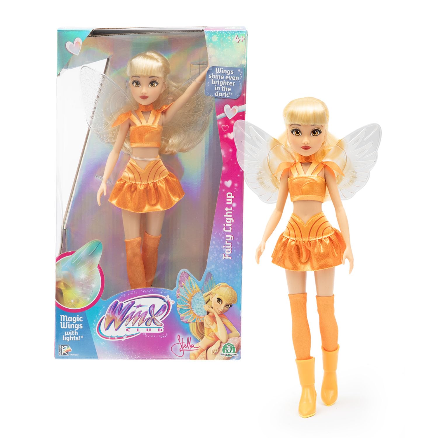 Winx Fairy Light Up Wings Doll – Stella with Sparkling Outfit & Glowing Wings – 27cm Fashion Doll with Poseable Limbs – Interactive Light-Up Wings for Magical Play – Official Winx Club Toy – Ages 4+