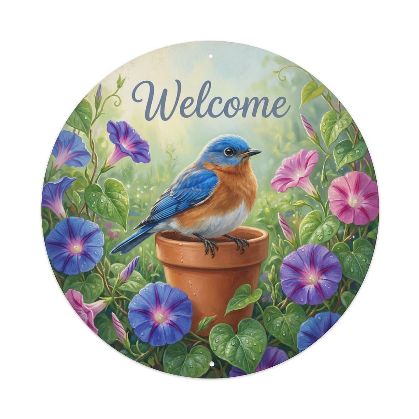Welcome Bluebird Morning Glory Metal Tin Sign