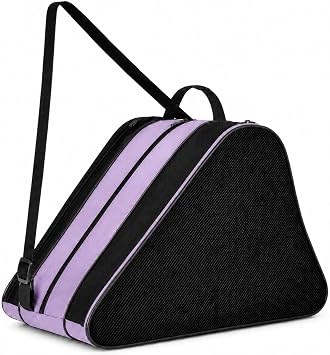 Roller & Ice Skate Storage Carry Bag, with Adjustable Shoulder Strap, Breathable Oxford Fabric, Multi Pocket for Skating Accessories, Adults, Kids, Men & Women,Black & Purple