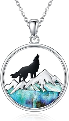 Wolf Necklace 925 Sterling Silver Mountain Pendant Wolf Necklace Jewelry Gifts for Women Men