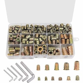 230 Pieces 11 Size M4/M5/M6/M8/M10 Threaded Inserts for Wood,Metric Hardware Nuts Inserts Assortment Tool Kit for Wood Furniture Zinc Alloy Furniture Bolt Fastener Connector Hex Socket Screw Inserts