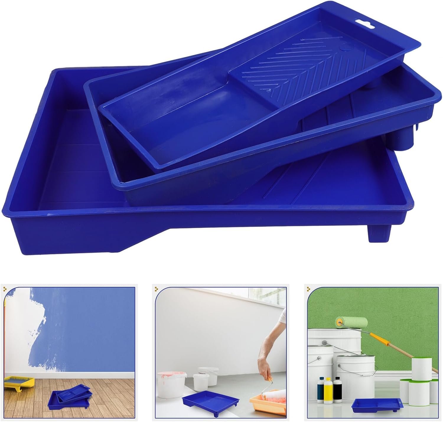 CHILDWEET 3pcs Paint Trays Set with 4" Rollers – Plastic Paint Roller Pans for House Painting Supplies and Home Improvement Projects