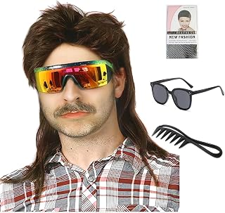 Mullet Wigs for Men 70s and 80s Theme Party Costumes Fancy Party Accessory Cosplay Wig (Medium Brown)