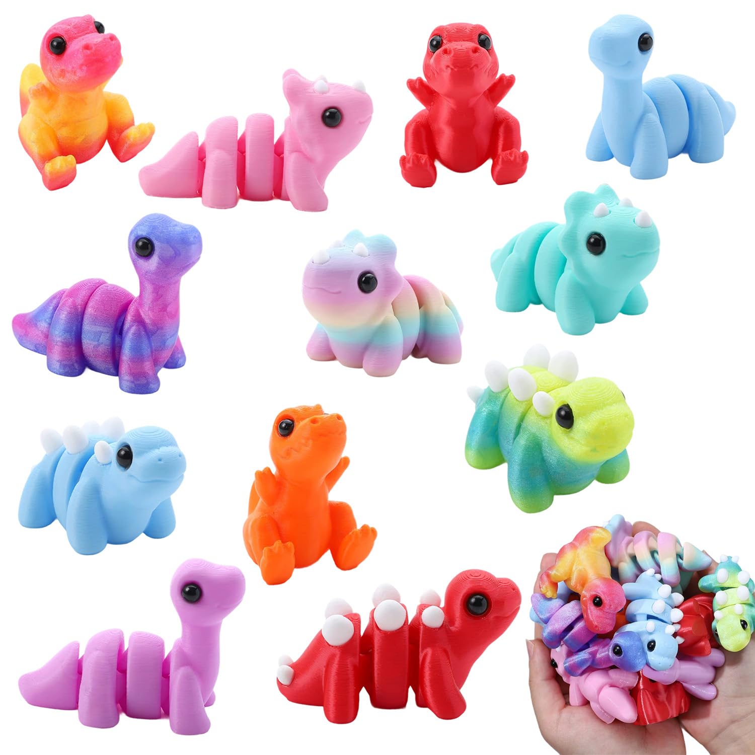 12PCS 3D Printed Animals, 3D Printed Axolotl, 3D Printed Dragon, Colorful Movable Joint 3D Printed Fidget Toy for Play and Display, 3D Printed Dinosaur Figurine for Home Office Desk Decoration Toys