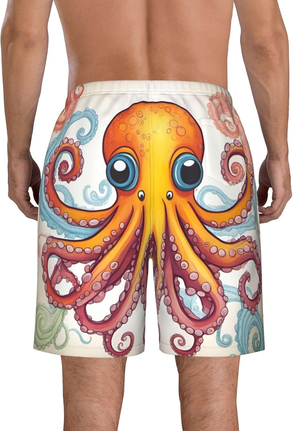 Mens Color Octopus Print Beach Shorts,Casual Summer Shorts for Men,Quick Dry Polyester