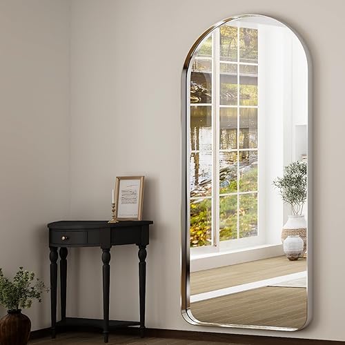 Vista 136 de Espejo arqueado de longitud completa, espejo arqueado de 36 x 78 pulgadas con soporte, montado en la pared para baño, vestidor, para colgar