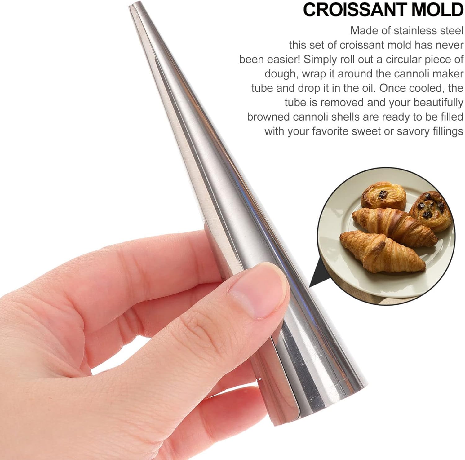 TEMKIN Cream Horn Molds 16pcs Baking Cones Stainless Steel Roll Horn Forms Cannoli Tubes Ice Cream Mold Conical Danish Pastry Croissant Cones Moulds Moulds Plate, Brown