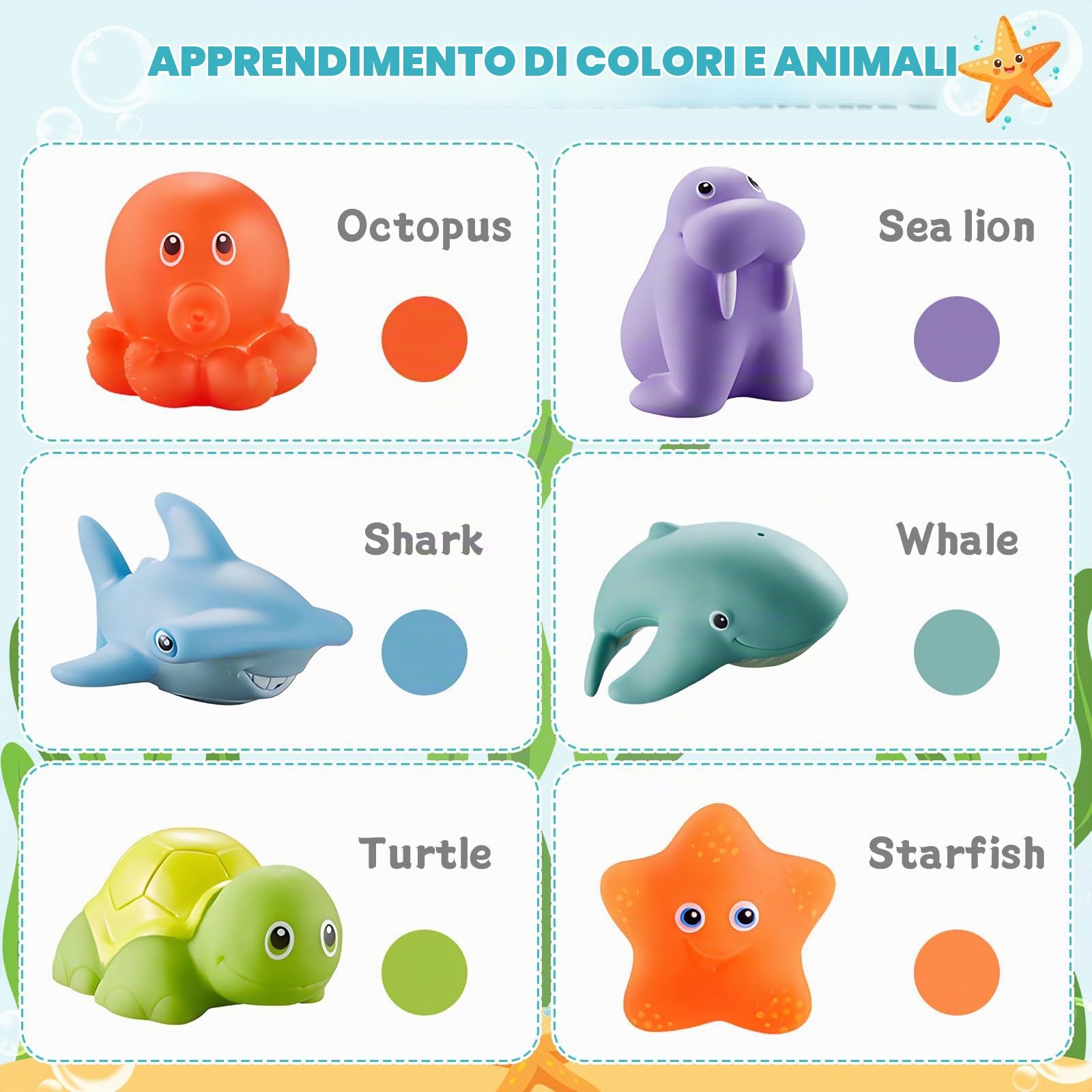 Giochi Bagnetto 8 Pezzi Giocattoli da Bagno per Bambini, Giochi Bagnetto Neonato, Giochi Vasca da Bagno Bambini Giochi Acqua Bagnetto Animali Giocattolo con Rete da Pesca e Borsa Portaoggetti