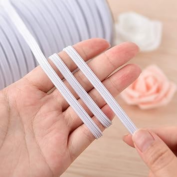 10 Meters x 6mm White Flat Elastic Band 8 Cords for Sewing, Crafts, Sewing, Haberdashery and Clothing, 10 Metres x 6 mm