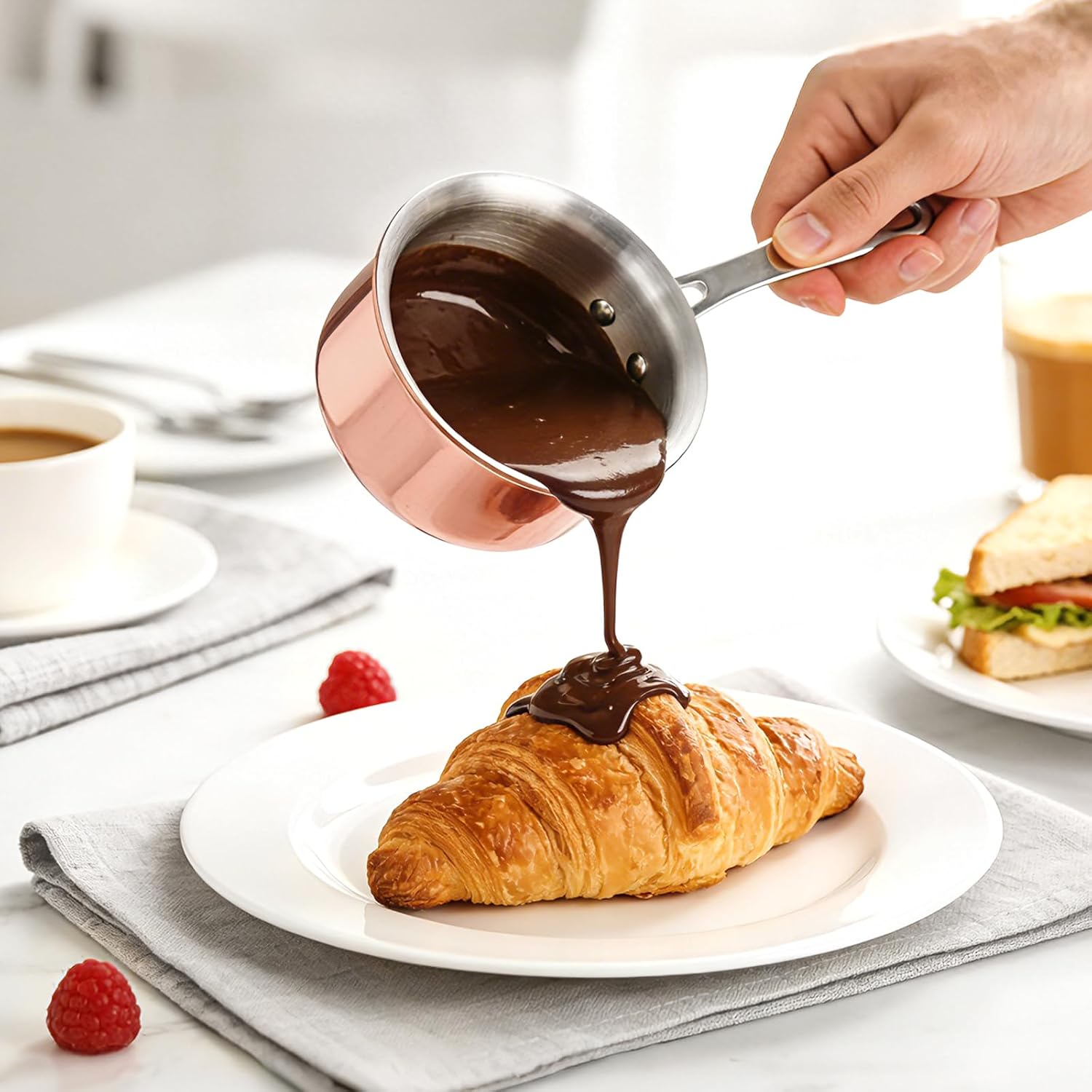 Macevia Mini Sauce Pan with Lid,Copper Butter Warmer Small Pot, Multipurpose Use for Home Kitchen or Restaurant (10.8oz/320ml)