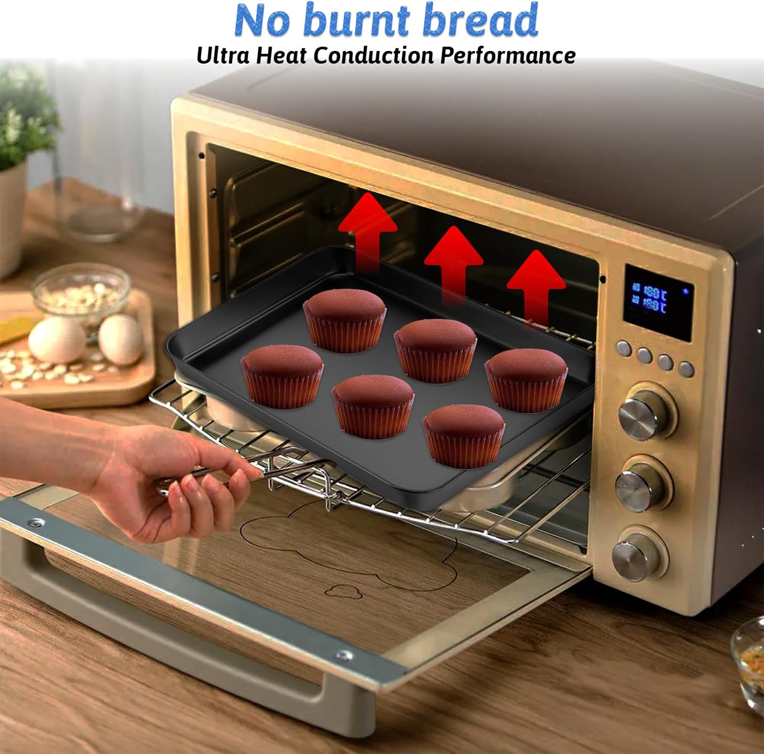 2Pcs Toaster Oven Pans for Baking, 9x11 Stainless Steel Cookie Sheet Baking Sheets Small Replacement Trays for Toaster, Black - Image 3