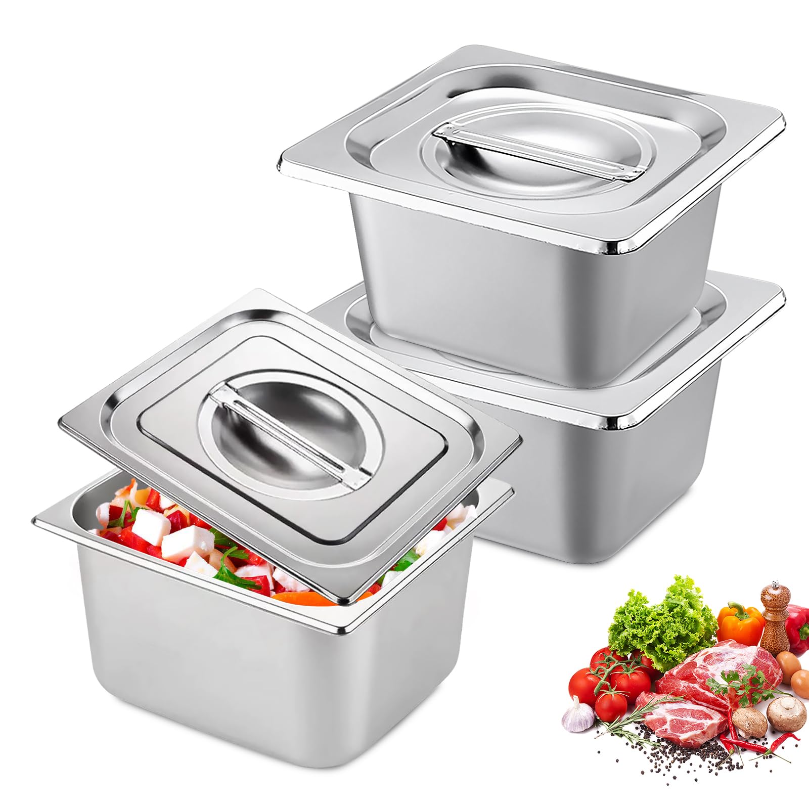 PORFOYO 3 Pièces Récipients En Acier Inoxydable, Bac Inox Alimentaire 17,2X16,2X10cm, Plat Four Rectangulaire, Plats À Four En Acier Inoxydable, Plat Inox Rectangulaire Avec Couvercle