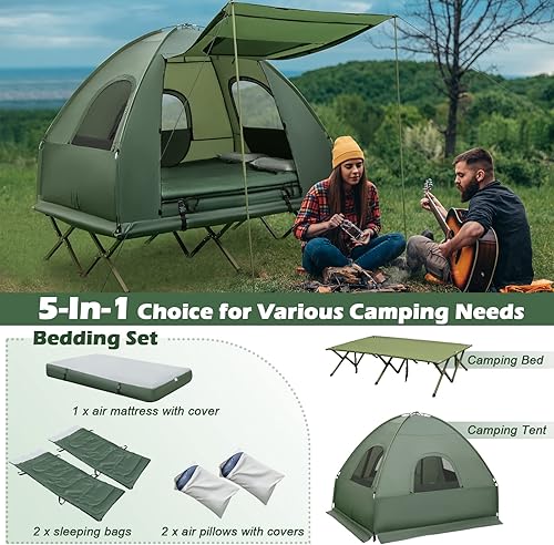 Miniatura 4 de BANGTANE - Catre para acampar para 2 personas, combo de tienda de campaña plegable todo en 1 con colchón de aire, 2 sacos de dormir, bolsa de