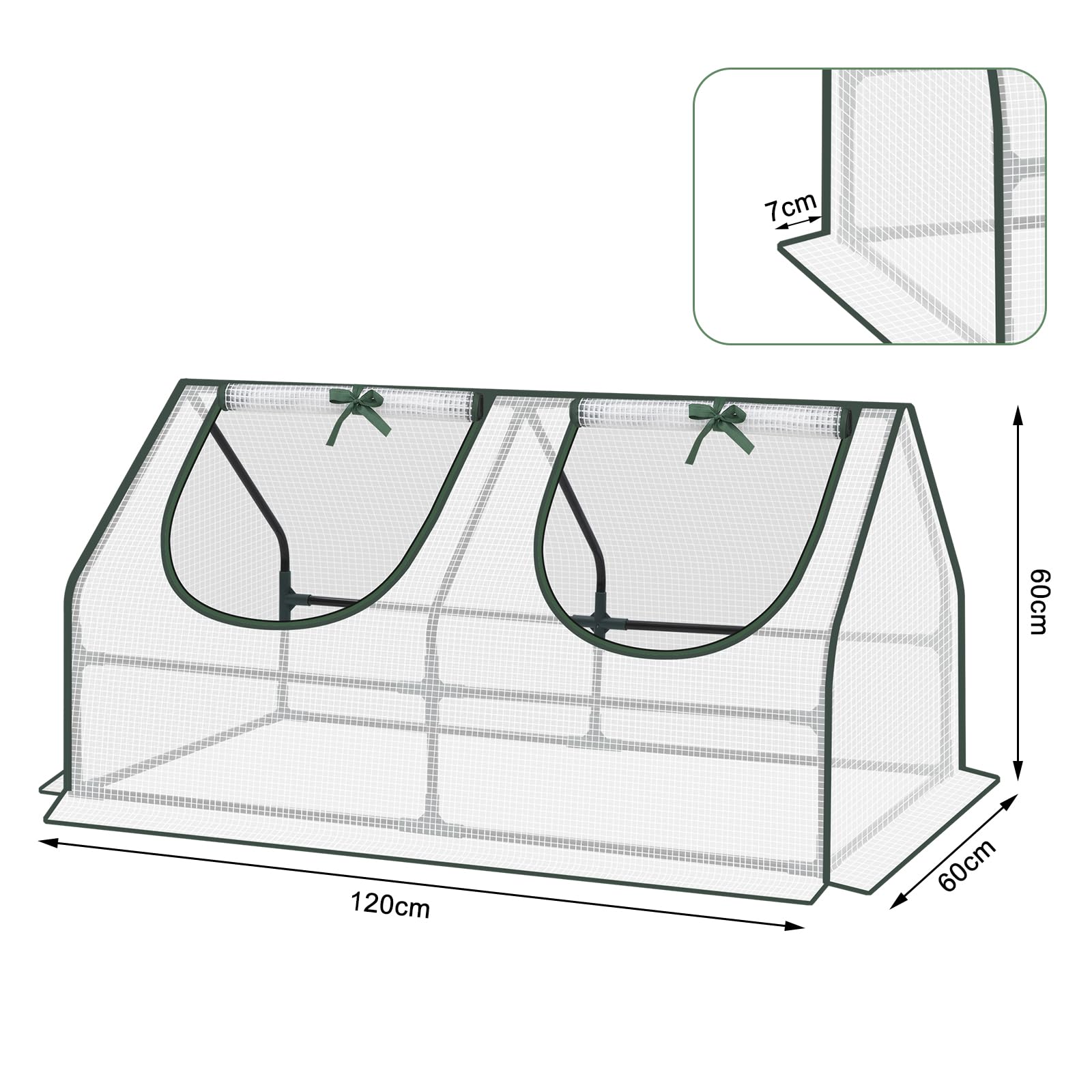 WOLTU Invernadero Terraza con Ventanas de Cortina Enrollable, de PE 140 g/m², con Estructura Metálica, 120x60x60 cm, Blanco