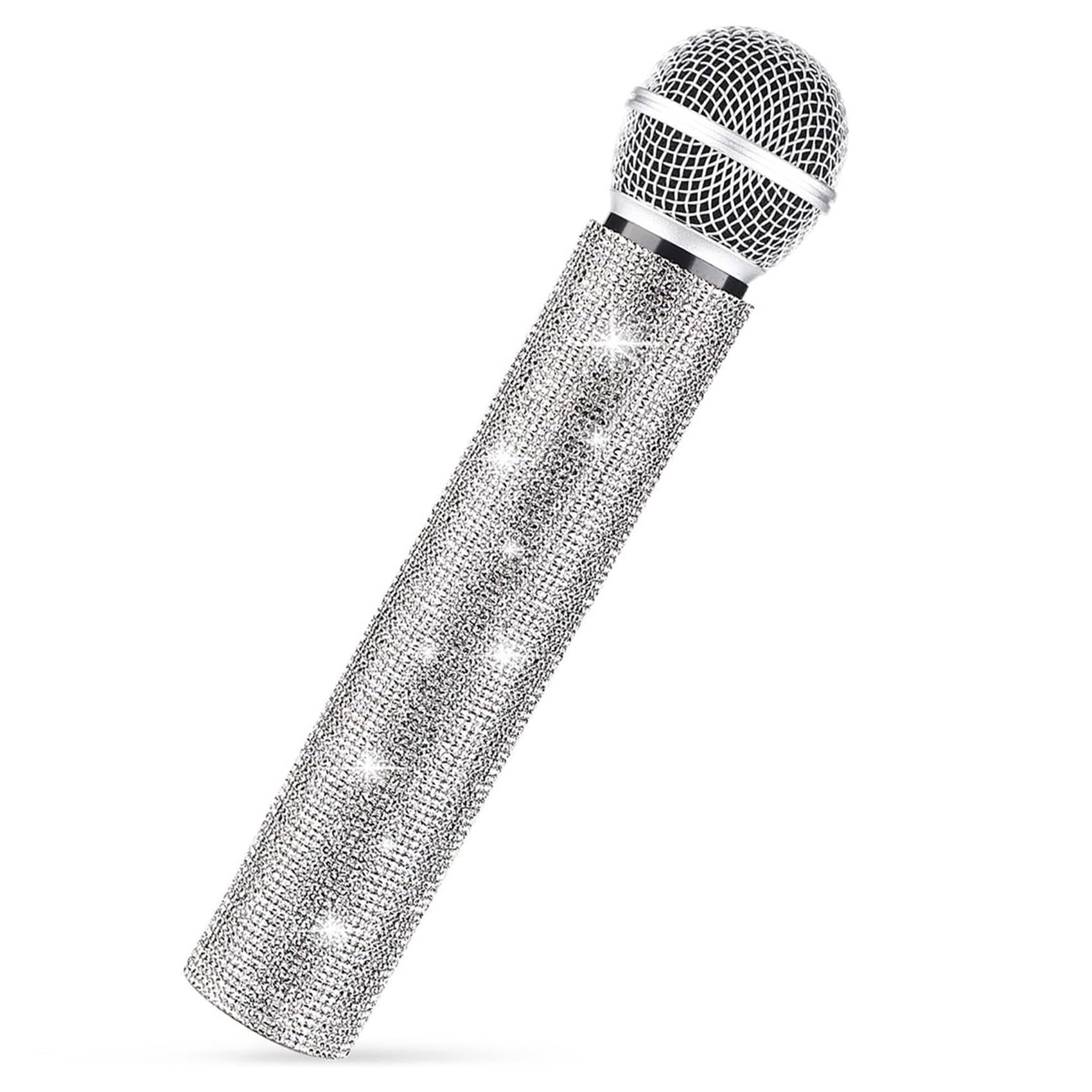 Lot de 3 housses de poignée de micro avec strass brillants pour fête et émission de télévision, pour la plupart des microphones sans fil, argenté