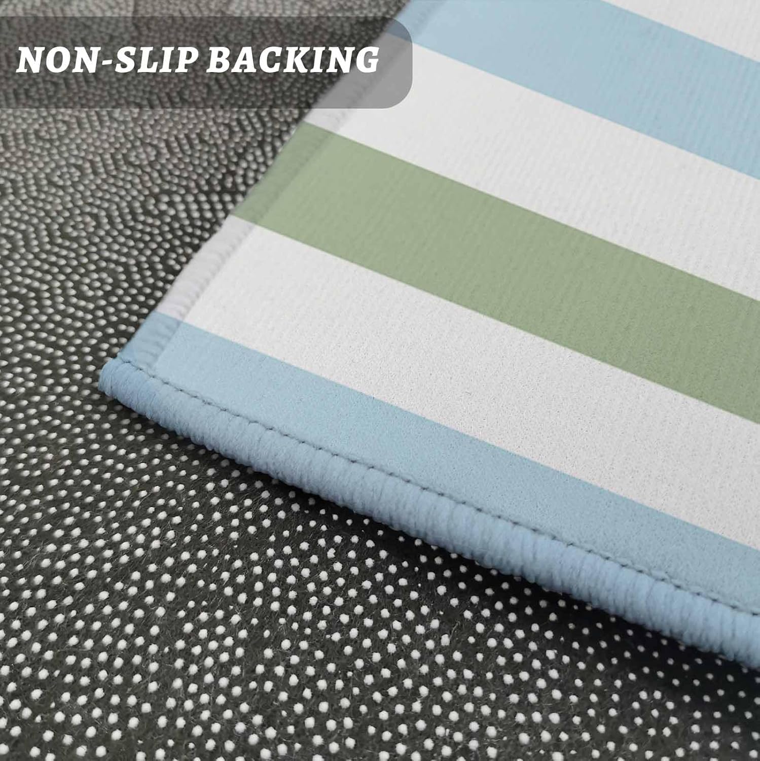 Kitchen Mats for Floor Geometric Sage Green and Blue Stripes Washable Non Slip Kitchen Rugs 1PCS, Minimalist Lines on White Absorbent Standing Mats for Sink Bathroom Office Living Room 23.6x70.9in