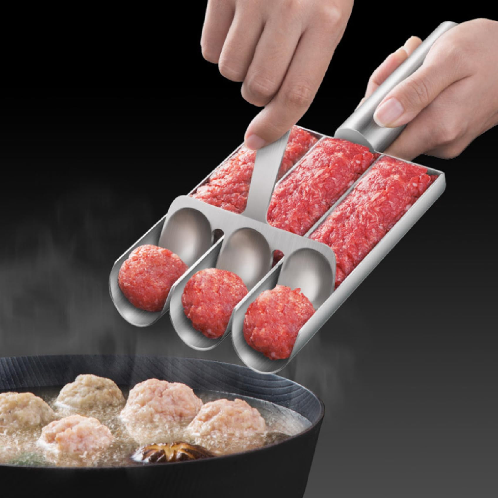 Creative Kitchen Lot De 2 Moules à Boulettes De Viande Triple Pour Boulettes De Viande, 3 Boulettes De Viande à La Fois Sans Colle, Pelle à Boulettes De Viande Pour Cuire La