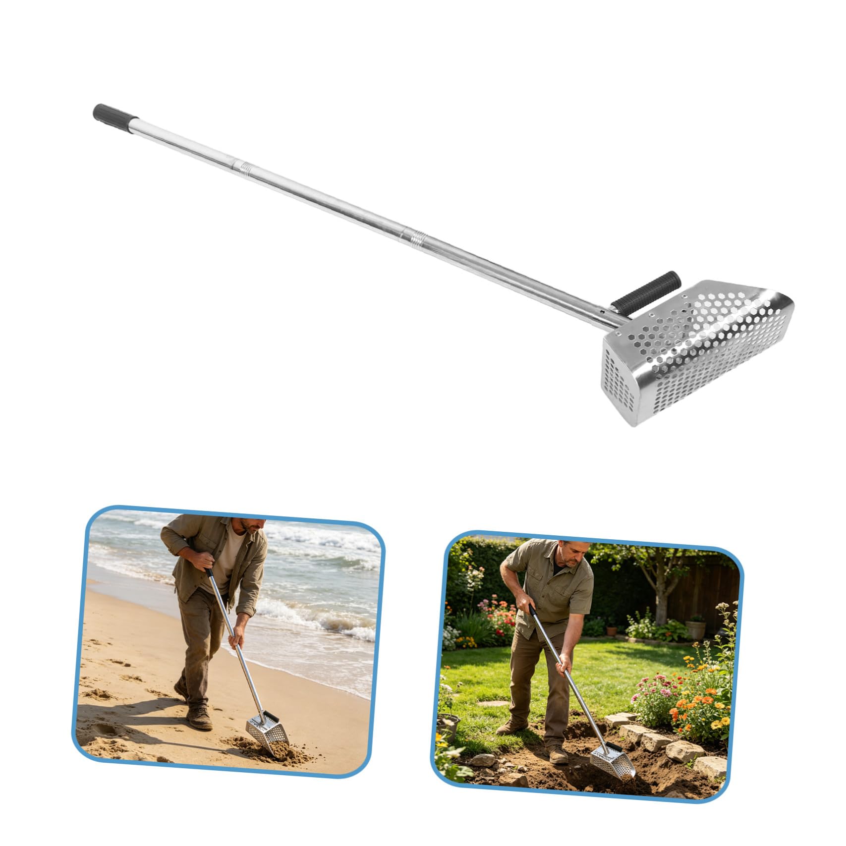YARNOW Pala con Mango Ajustable para Detección de Metales de Acero Inoxidable de 42.5 Pulgadas de Playa y Exploración la Arena