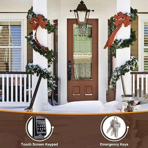 Miniatura 6 de HISAFE Juego de cerradura inteligente para puerta delantera, cerradura de puerta de entrada sin llave con pantalla táctil, acabado negro mate