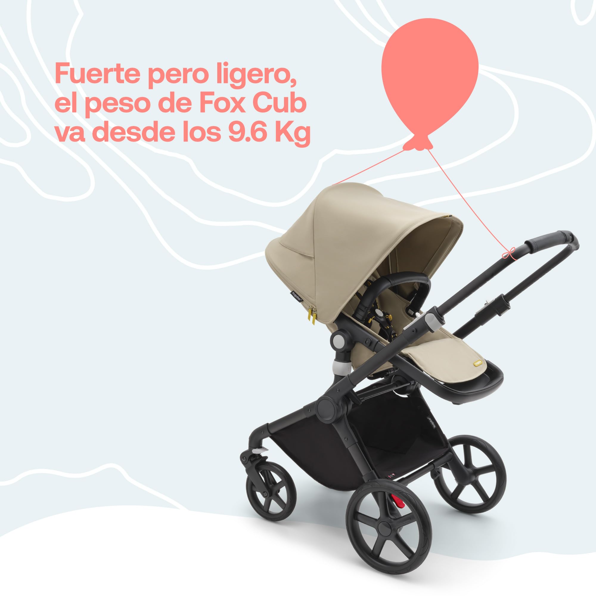 Bugaboo Fox Cub - Carrito Todoterreno, con Capazo y Silla de Paseo Fuerte y Ligera, Diseño Duradero con Capota para el Sol Extra Grande, se Pliega en una Sola Pieza Portable, Beige