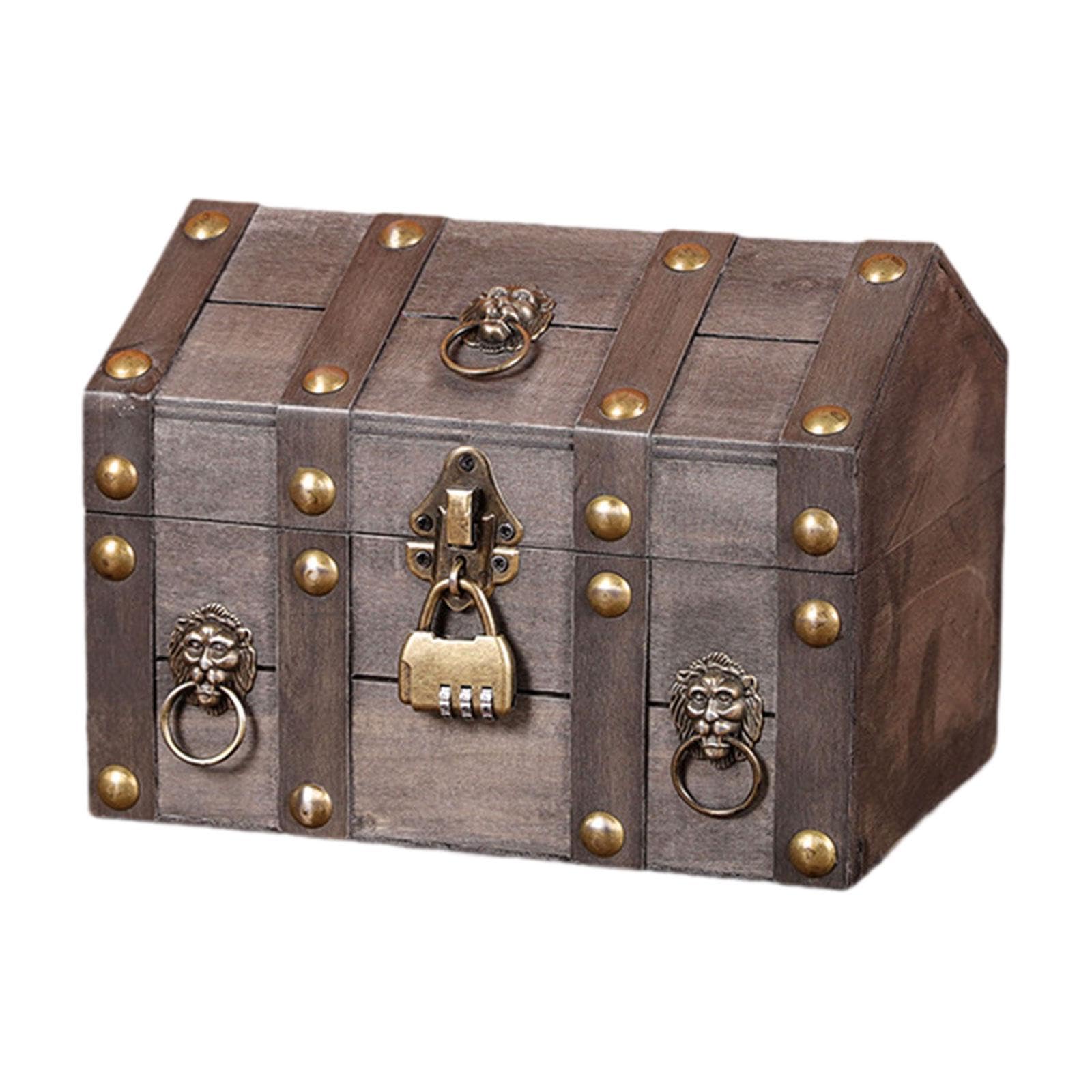 ECOMISTIQ®Pirate Treasure Chest with Combination Lock Wooden Creative Decorative Trunk Gray|Home & Garden | Furniture | Trunks & Chests-image-15