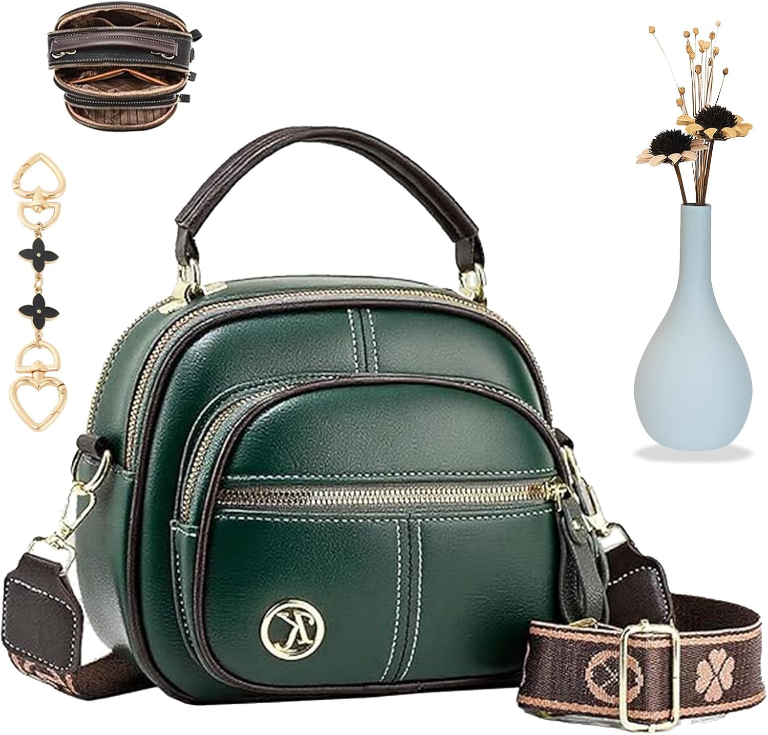 2025 New Crossbody Bag, Classic Multifunctional Compartments Adjustable Wide Shoulder Strap Leather Crossbody Bag