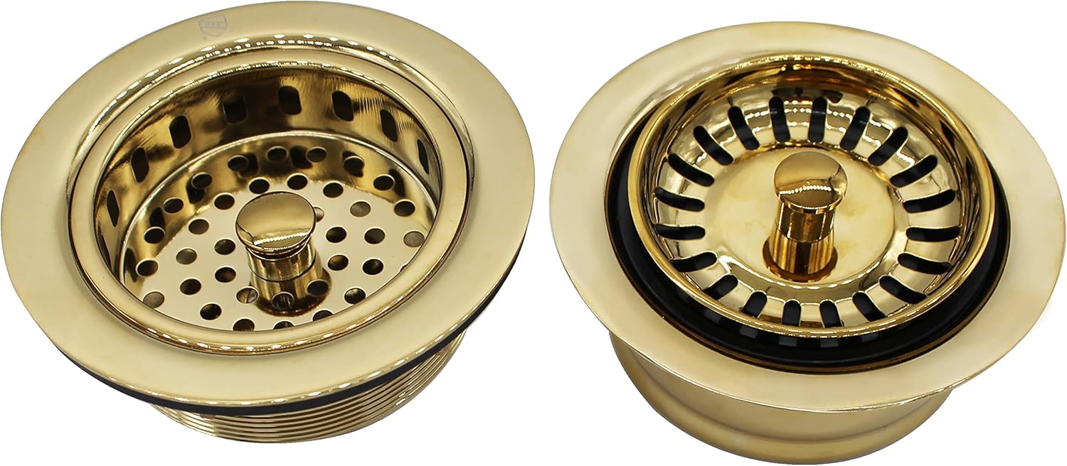 Westbrass CO2165S-01 COMBO PACK 3-1/2" Post Style Large Kitchen Sink Basket Strainer and Waste Disposal Drain Flange with Basket Strainer, Polished Brass