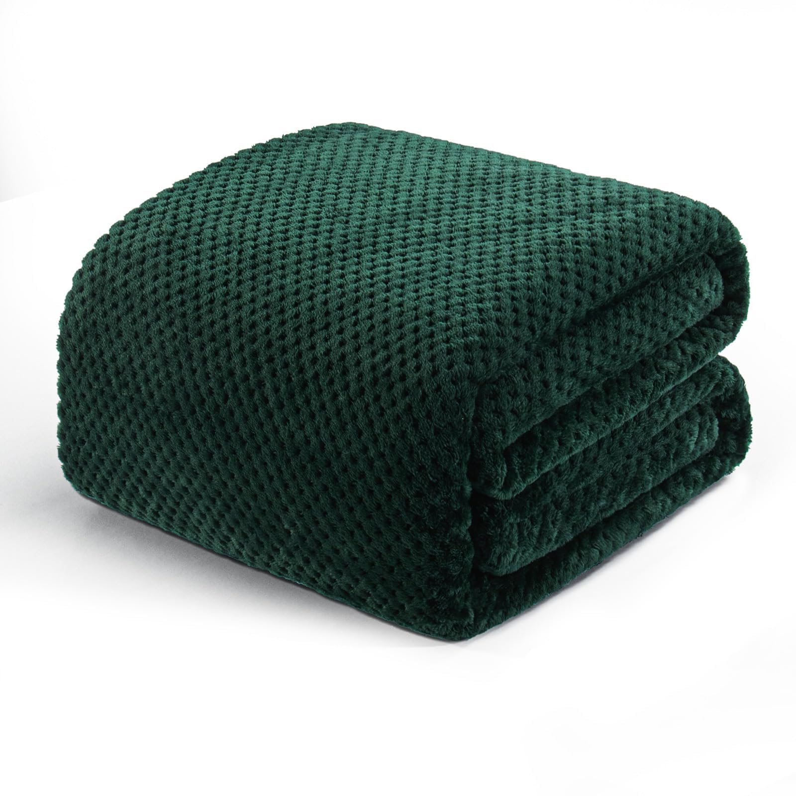 Exclusivo Mezcla Fleece Bed Blanket Double Size, Super Soft and Warm Blankets for Couch, Sofa and Bed Waffle Textured, Cozy, Fuzzy and Lightweight, Forest Green, 150x200 CM