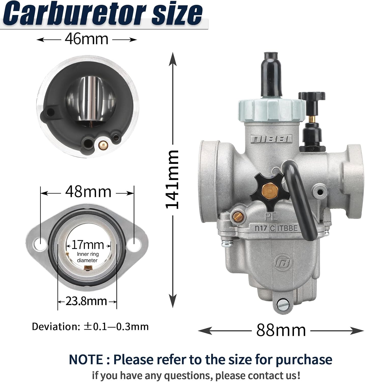 NIBBI PE17mm Carburetor for 80cc-100cc Flange Motorcycle Engine Carburetor with Carb Jets for Dirt Bike Mini Bike Apollo Dirt Bike Mini Bike TAOTAO Scooter