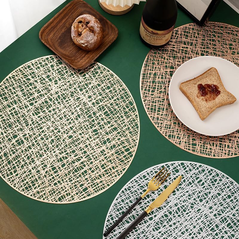 Miniatura 2 de 246pcs 38cm Round Hollow PVC Placemats, Waterproof Non-Slip Heat Resistant Dining Table Mats for Home, Hotel Restaurant Dining Room (Gold, 6pcs-38cm)