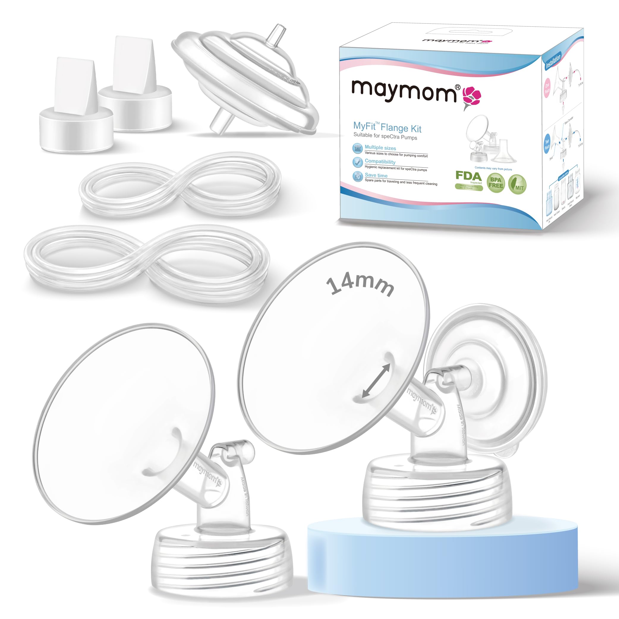 Maymom ricambi per tiralatte compatibili con Spectra S1/S2/9 Plus, tettarella da 14 mm con valvola, tubo e protezione antiriflusso, accessori compatibili non originali