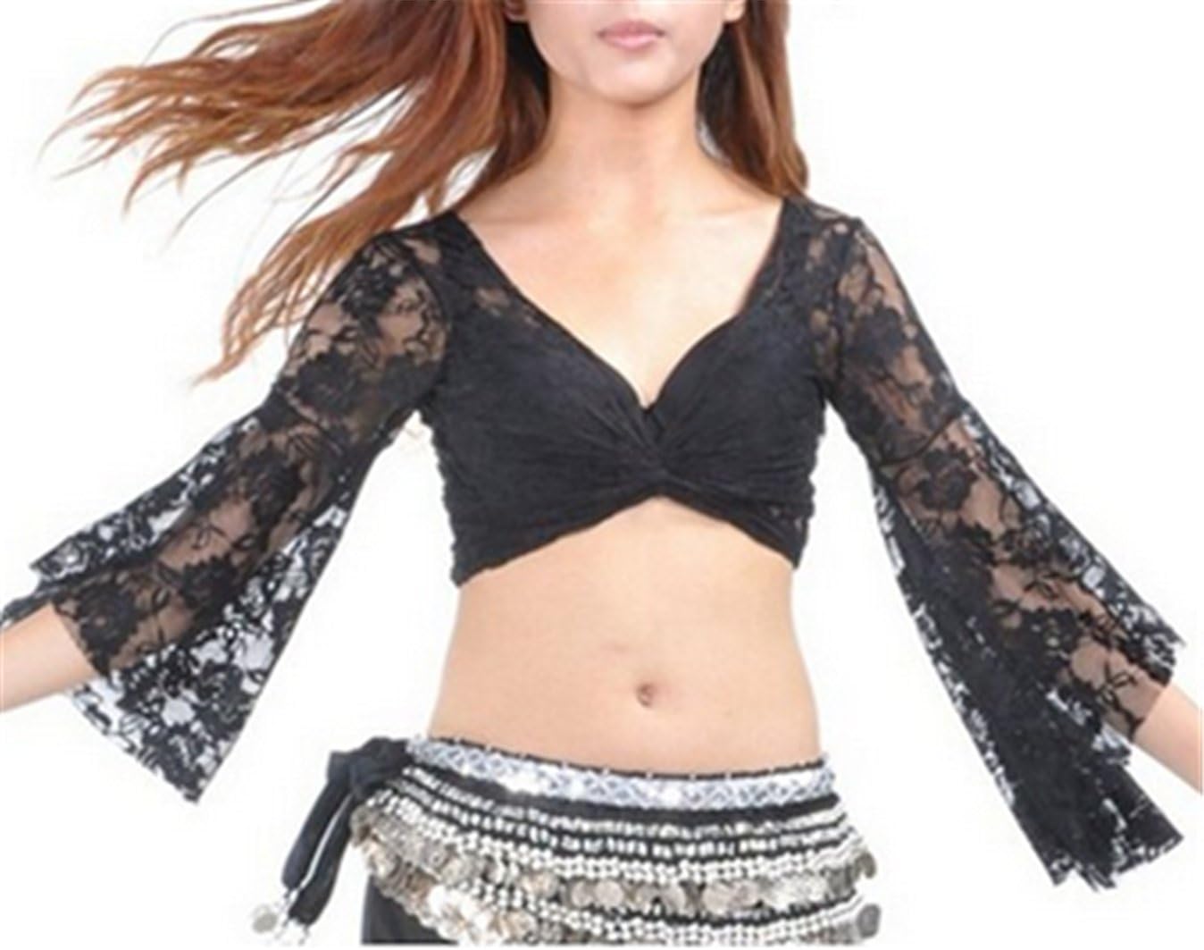 Belly Dance Yoga Costume Top TragarseSexy Elegant Lace Wrap Top (Black)