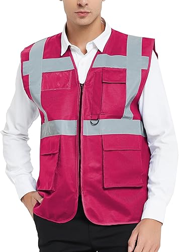 Miniatura 1 de GOGO Chaleco de seguridad de alta visibilidad de 5 bolsillos con tiras reflectantes, chaleco de uniforme de trabajo