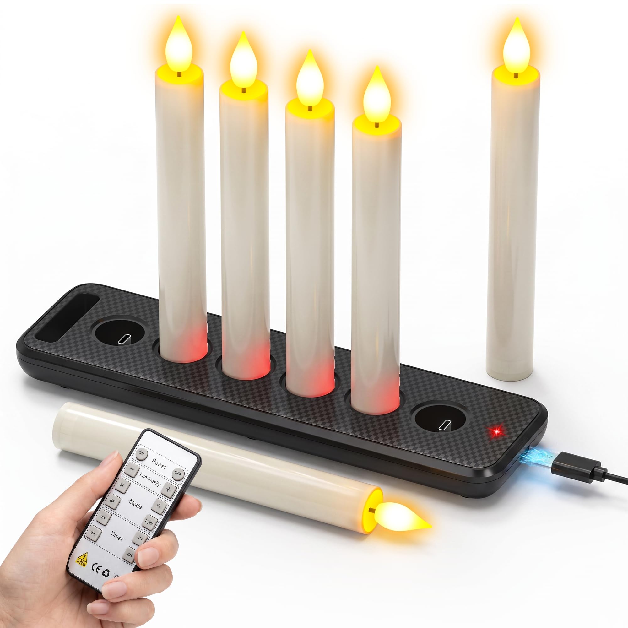 SoulBay 6pcs Rechargeable LED Candles with Remote Control & Charging Base