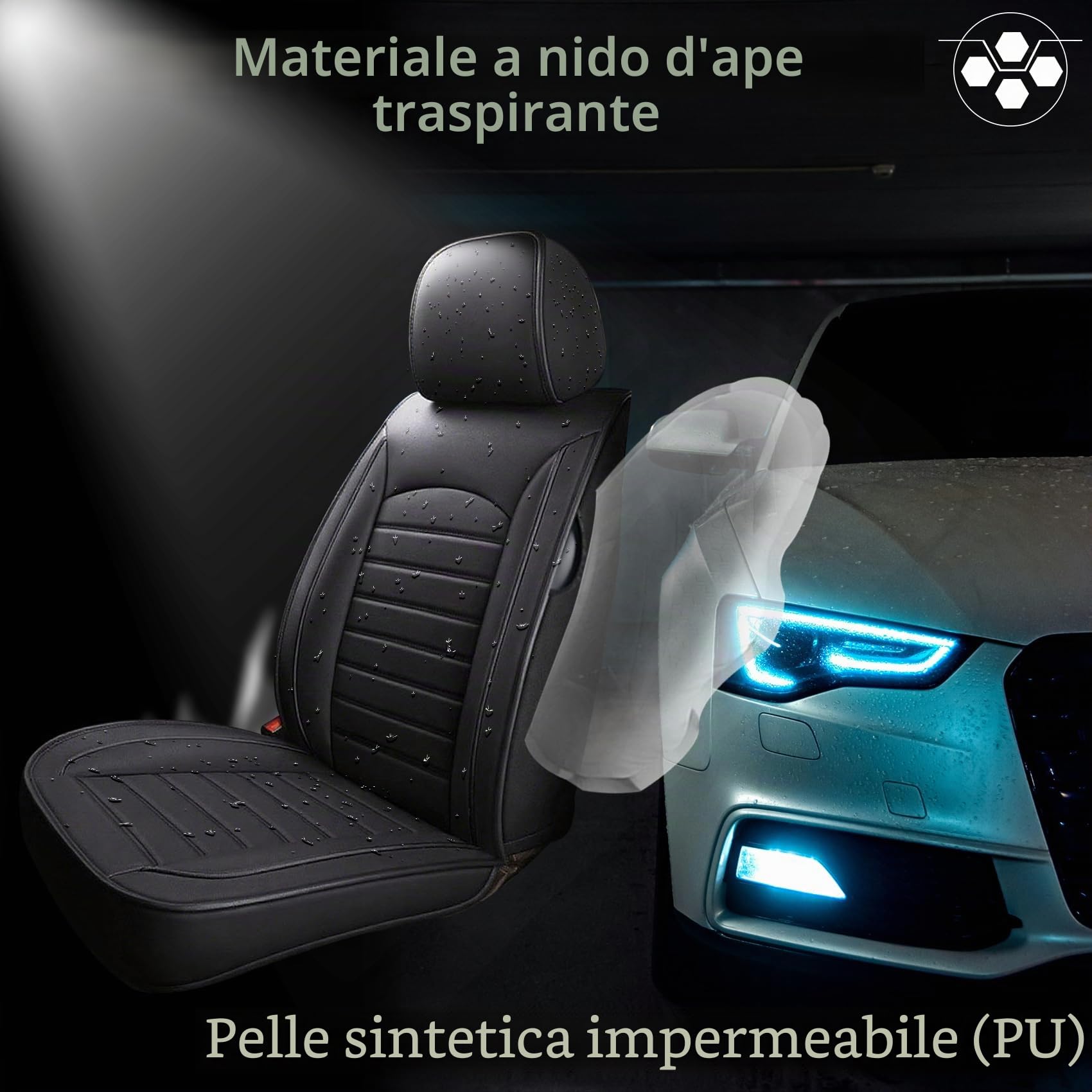 Set di 2 coprisedili anteriori in ecopelle per VW Amarok Beetle Bora CC Caddy EOS Fox Golf Plus SV Jetta Passat Polo Sharan T-Cross T-Roc Taigo Tiguan Allspace Touran e-Golf Golf
