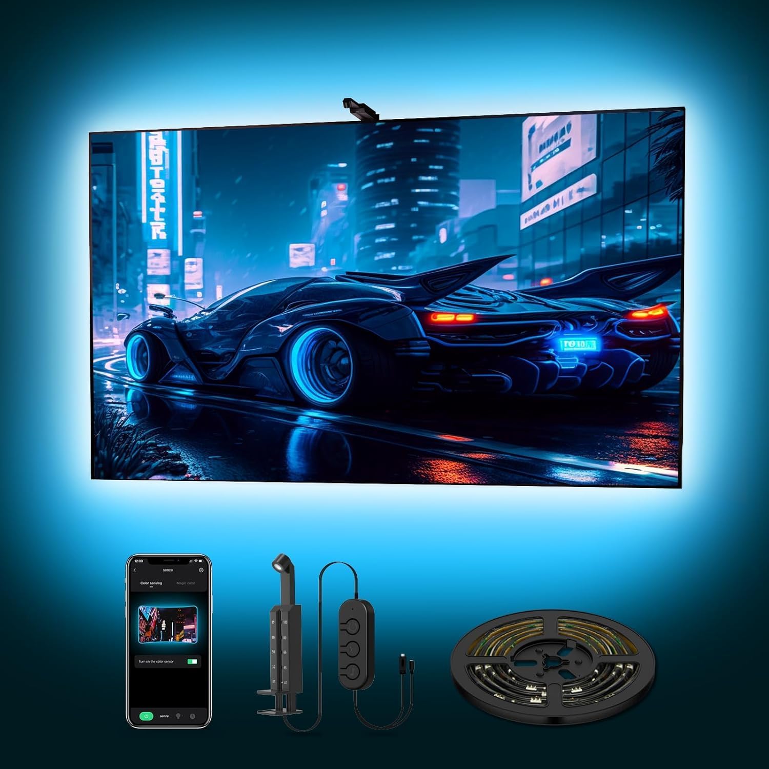 Tira LED para TV 7M Sincronizada con Imagen del Televisor, Retroiluminación LED con Sensor AR, Sincronización Musical RGB, Control Inteligente por App para TV y PC