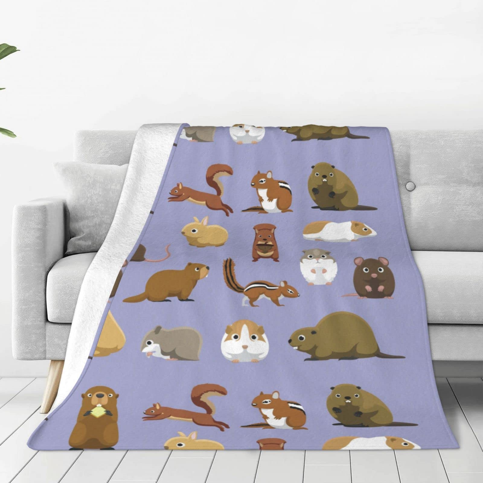 Cute Chipmunk Pattern Flannel Throw Blankets for Bed Couch Chairs Dorm Gifts,60"x50"