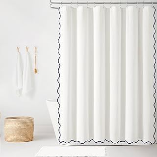 Lush Decor Coastal Chic Scallop Edge Linen Textured Shower Curtain Navy/White Single 72x72 - Elegant Affordable Luxury Chic Charm for Bathroom Decor - Buy now