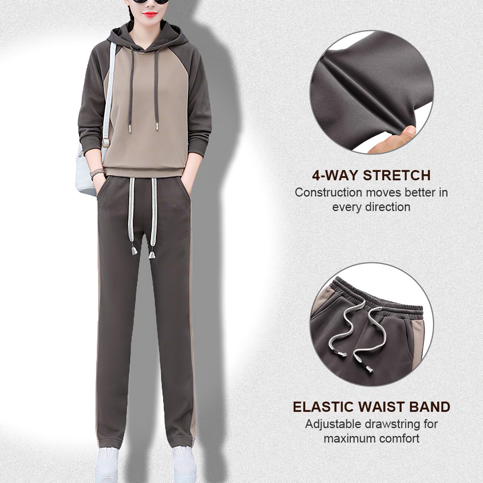 amropi Femme Survêtement Ensemble Haut Sweat à Capuche et Pantalon Jogging Tenue de Sport